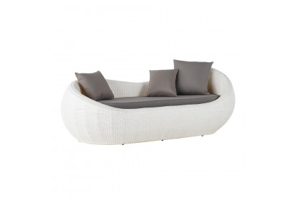 Homary™ Woven Rattan Outdoor Sofa with Cushion and Pillow and Curved Back - White