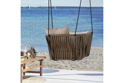 Homary™ Modern Outdoor Hanging Rattan Swing Chair with Cushion Pillow - Khaki