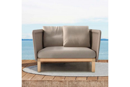 Homary™ Solid Wood Outdoor Armchair Sofa with Cushion Pillow - Natural