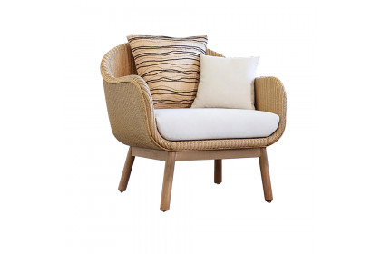 Homary™ Woven Patio Lounge Armchair with Solid Wood Frame and Cushion Pillow - Khaki