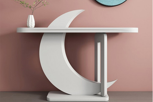 HMR™ Moon Shape Console Wood Entryway Table with Abstract Base 39.4" - White