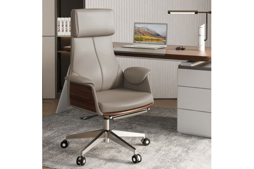 Homary™ Reclining Leather Office Desk Chair - Khaki