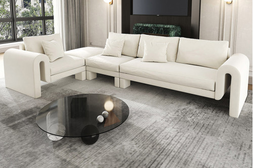 Homary™ L-Shaped Velvet Sectional Sofa with Ottoman for 6 Seaters - 142"W, White