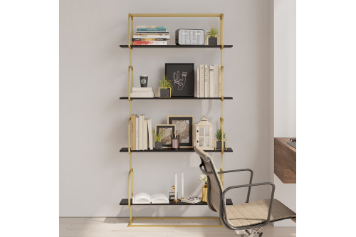 Homary™ 70.9" Freestanding Etagere Bookshelf with Rich Storage - Black and Gold, 31.5"W