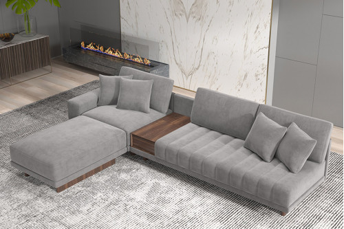 HMR™ 126" L-Shaped Modular Sofa Chaise with Ottoman - Gray, Velvet
