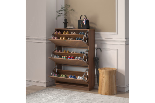 Homary™ Narrow Shoe Storage Cabinet with Flip Down Large Capacity (up to 20 Pairs) - Walnut