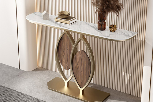 Homary™ Console Accent Table For Entryway with Sintered Stone Top 39.4" - White and Gold