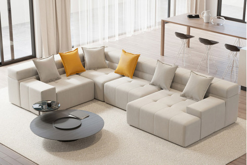 HMR™ L-Shaped Velvet Modular Sofa with Chaise - 133"W, Off White