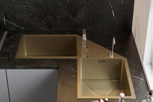 Homary™ 34" Modern Stainless Steel Drop-In-Corner Irregular Kitchen Sink - Gold