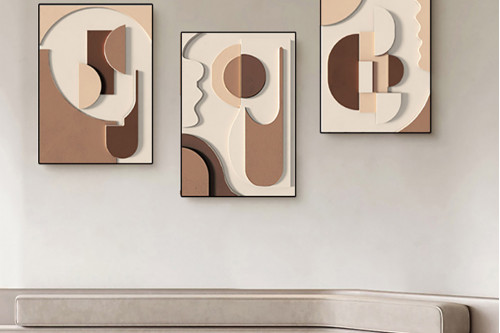 Homary™ 3 Pieces Wall Decor Abstract Art Painting with Frame - Brown
