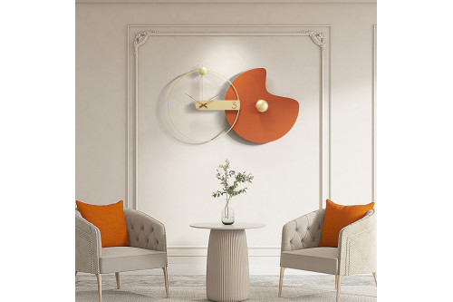 Homary™ Large Wall Clock Round Metal Oversized Decorative - Orange and Gold