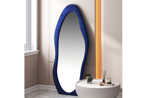 Homary™ Modern Asymmetrical Floor Mirror with Blue Velvet Frame - 24.4"W x 51.6"H