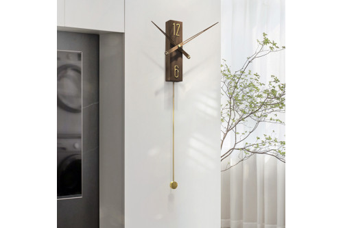 HMR™ Large Decorative Wall Clock Rectangle with Pendulum - Natural Wood