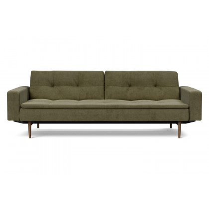 Innovation Living Dublexo Styletto Sofa Bed Dark Wood with Arms - 316 Cordufine Pine Green