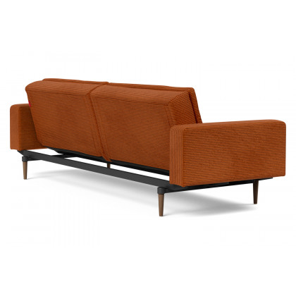 Innovation Living Dublexo Styletto Sofa Bed Dark Wood with Arms - 595 Corduroy Burnt Orange