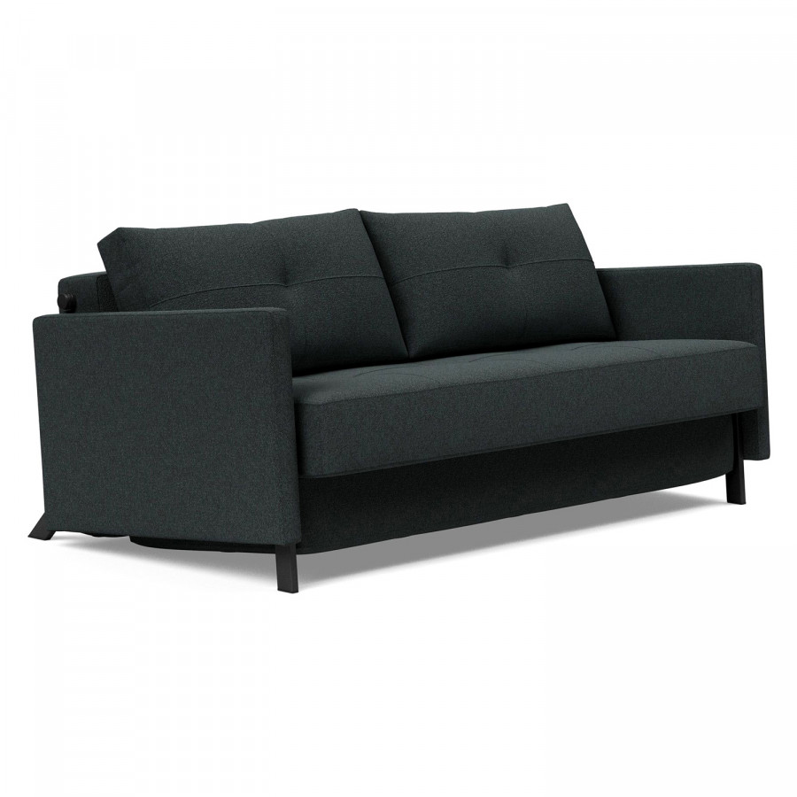 Innovation Living Cubed Queen Size Sofa Bed with Arms - 534 Bouclé Black Raven