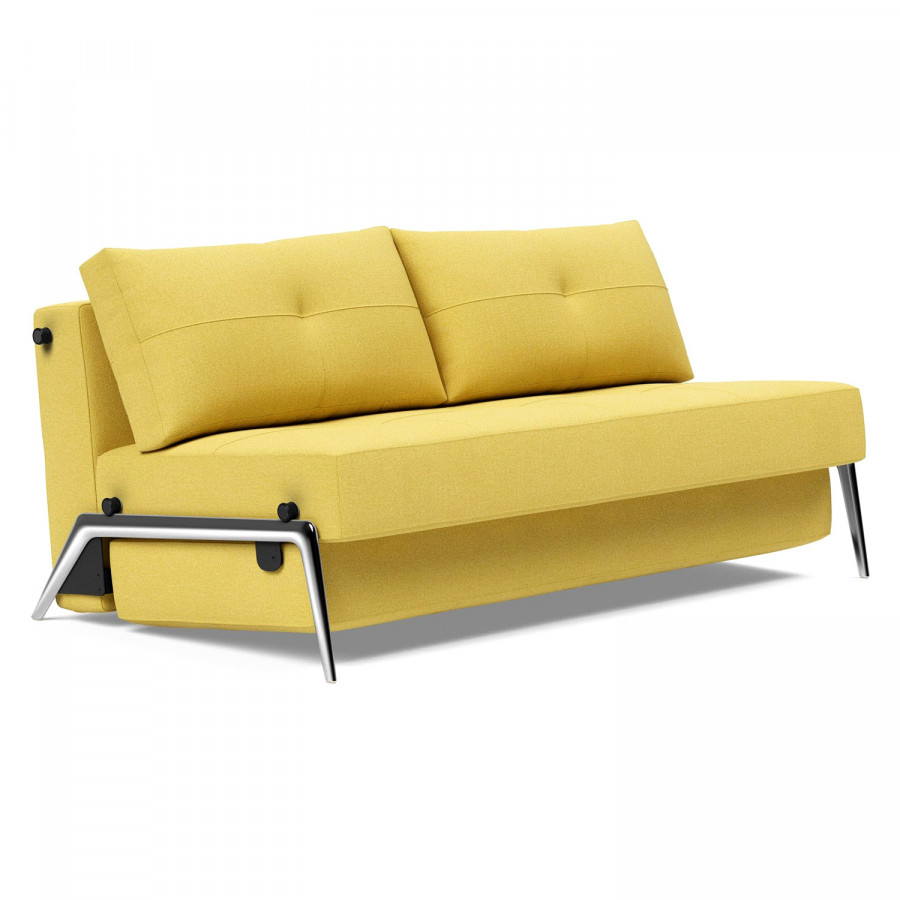 Innovation Living Cubed Queen Size Sofa Bed with Alu Legs - 554 Soft Mustard Flower