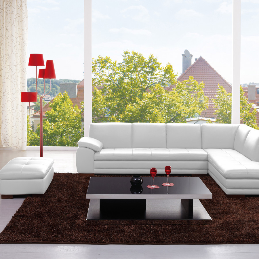 J&M 625 Italian Leather Sectional - Right Hand Facing, White