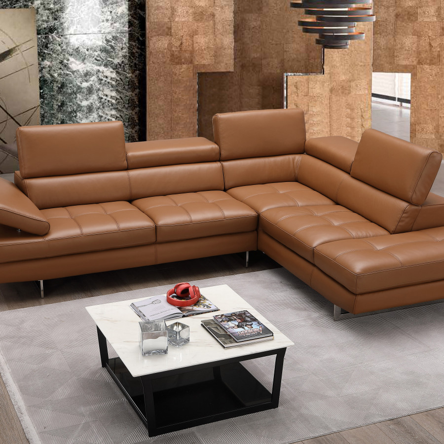 J&M A761 Italian Leather Sectional - Right Hand Facing, Caramel