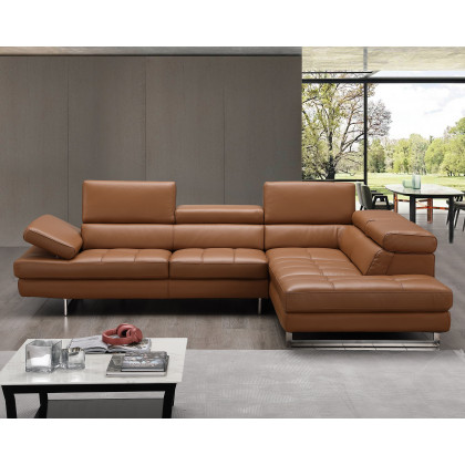 J&M A761 Italian Leather Sectional - Right Hand Facing, Caramel