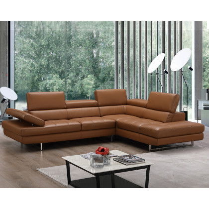 J&M A761 Italian Leather Sectional - Right Hand Facing, Caramel