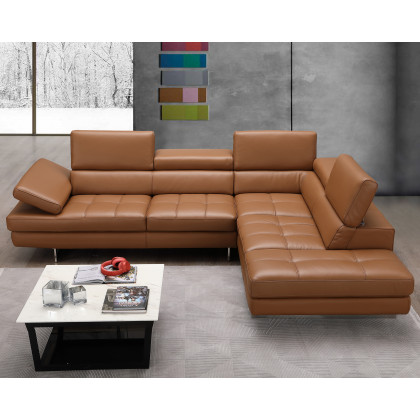 J&M A761 Italian Leather Sectional - Right Hand Facing, Caramel