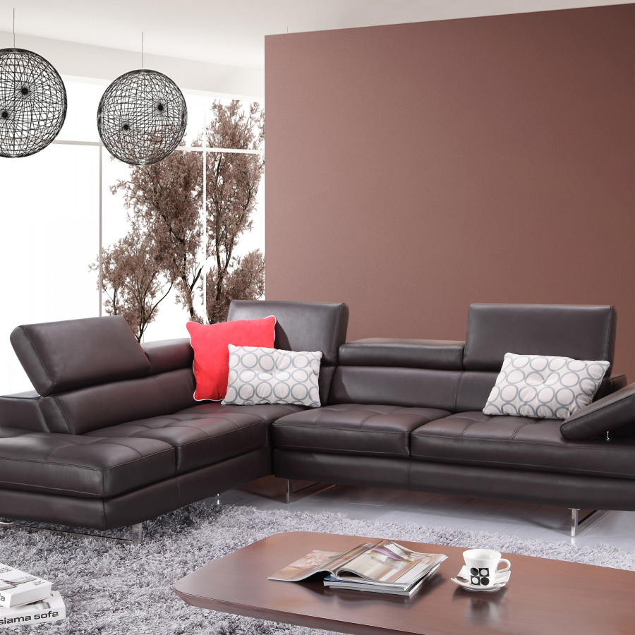J&M A761 Italian Leather Sectional - Left Hand Facing, Coffee