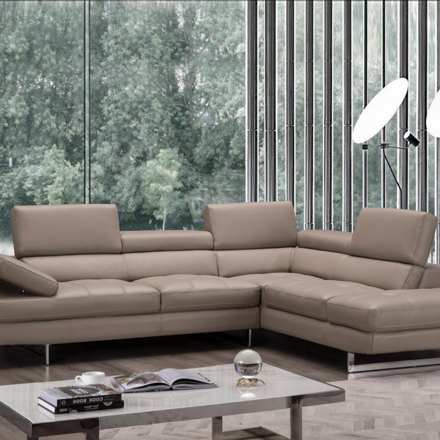 J&M A761 Italian Leather Sectional - Right Hand Facing, Peanut