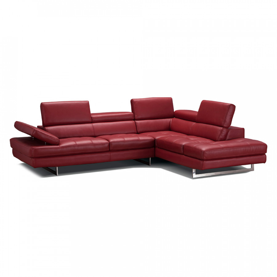 J&M A761 Italian Leather Sectional - Right Hand Facing, Red