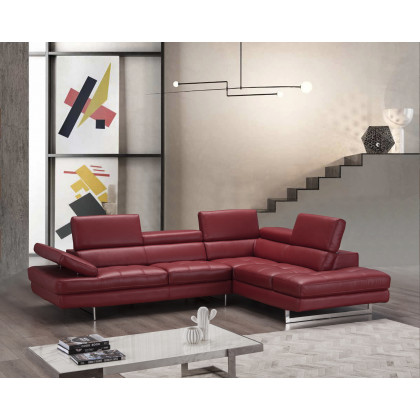 J&M A761 Italian Leather Sectional - Right Hand Facing, Red