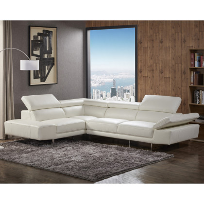 J&M 1717 Italian Leather Sectional - Left Hand Facing, White