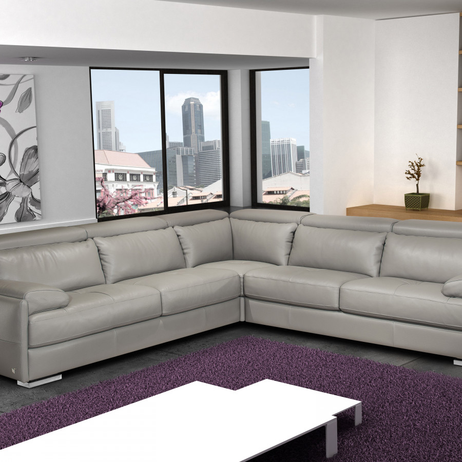 J&M - Gary Italian Leather Sectional in Gray