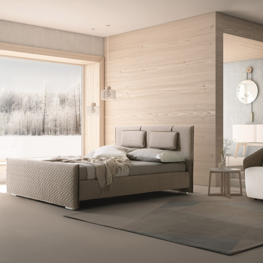 J&M Evergreen King Bed - Light Taupe