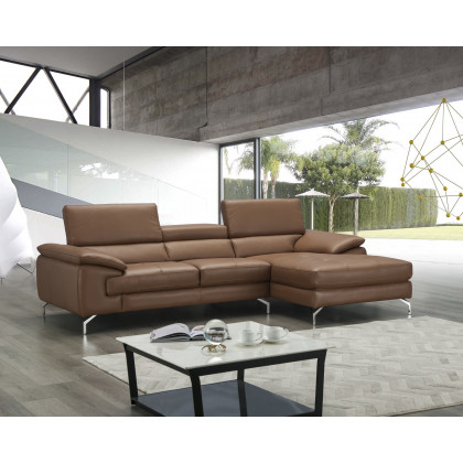 J&M A973B Italian Leather Mini Sectional - Right Facing Chaise, Caramel