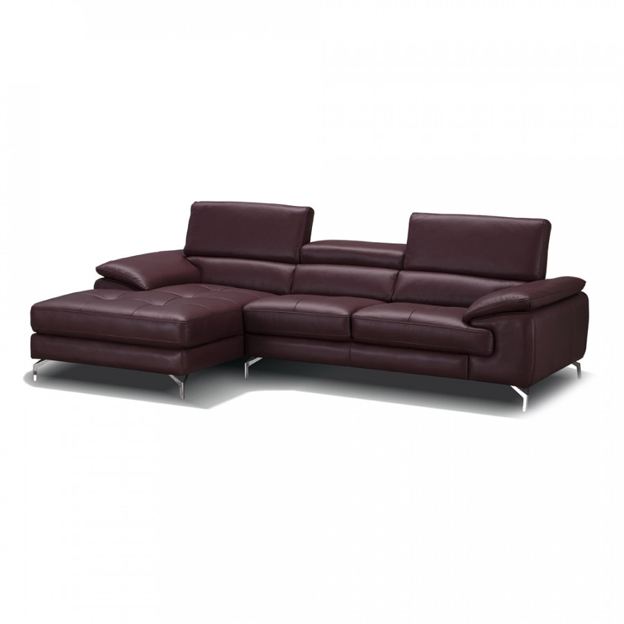 J&M A973B Italian Leather Mini Sectional - Left Facing Chaise, Maroon