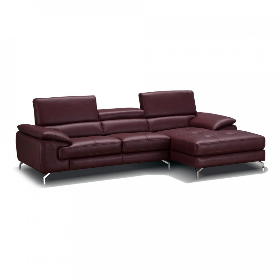 J&M A973B Italian Leather Mini Sectional - Right Facing Chaise, Maroon