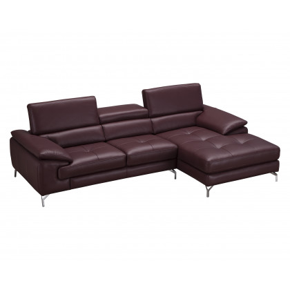 J&M A973B Italian Leather Mini Sectional - Right Facing Chaise, Maroon