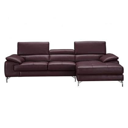 J&M A973B Italian Leather Mini Sectional - Right Facing Chaise, Maroon