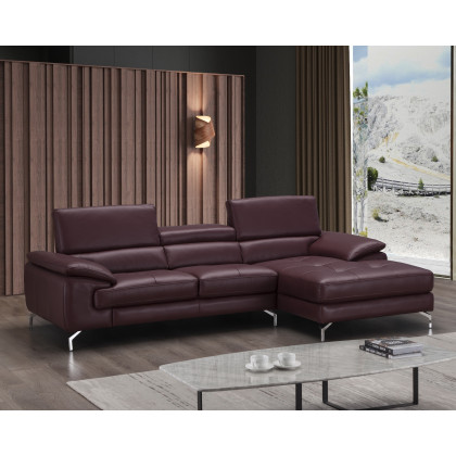 J&M A973B Italian Leather Mini Sectional - Right Facing Chaise, Maroon