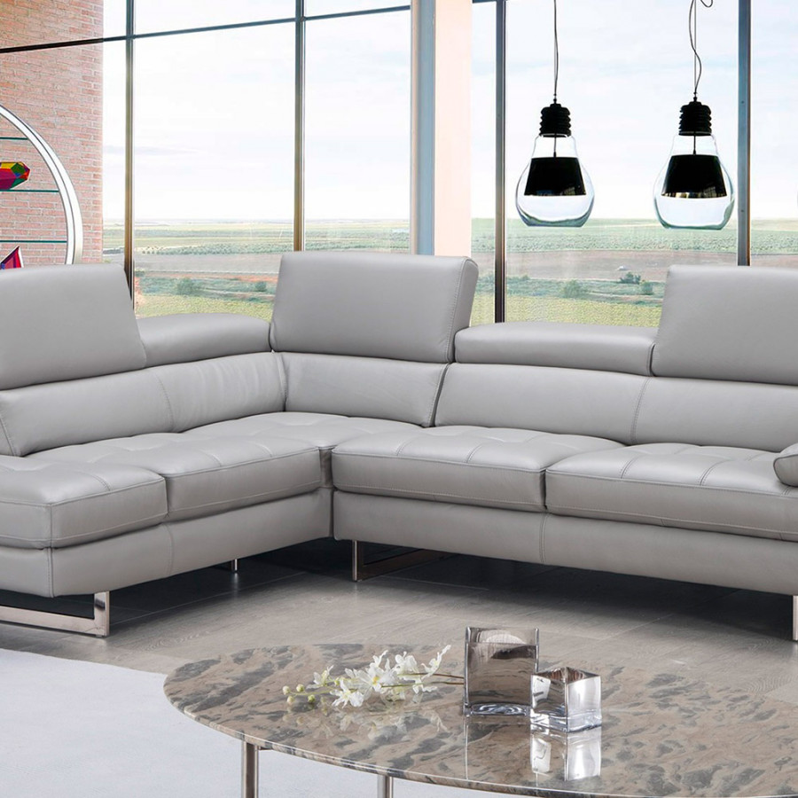 J&M A761 Italian Leather Sectional - Left Hand Facing, Light Gray