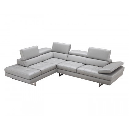 J&M A761 Italian Leather Sectional - Left Hand Facing, Light Gray