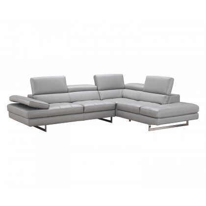 J&M A761 Italian Leather Sectional - Left Hand Facing, Light Gray