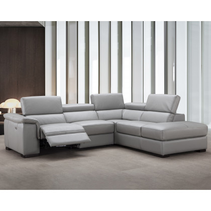 J&M Perla Premium Leather Sectional - Right Hand Facing Chaise, Light Gray