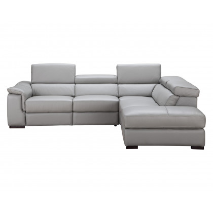 J&M Perla Premium Leather Sectional - Right Hand Facing Chaise, Light Gray