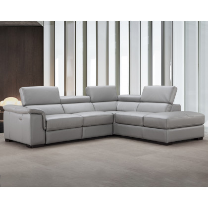 J&M Perla Premium Leather Sectional - Right Hand Facing Chaise, Light Gray