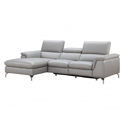 J&M Serena Premium Leather Sectional - Left Hand Facing Chaise, Light Gray