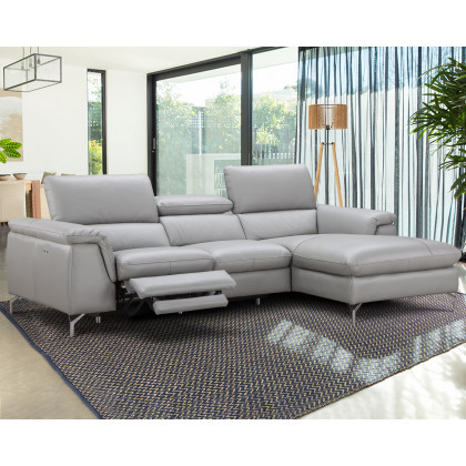 J&M Serena Premium Leather Sectional - Right Hand Facing Chaise, Light Gray
