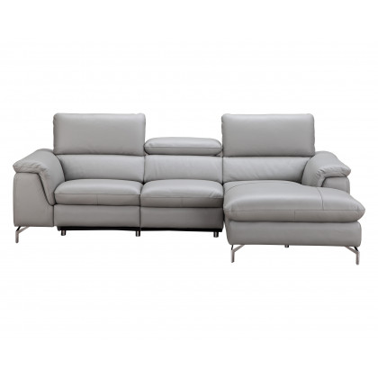J&M Serena Premium Leather Sectional - Right Hand Facing Chaise, Light Gray