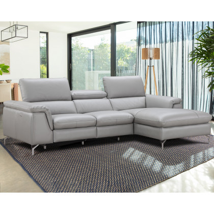 J&M Serena Premium Leather Sectional - Right Hand Facing Chaise, Light Gray