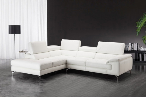 J&M™ Nila Premium Leather Sectional - Left Facing Chaise, White
